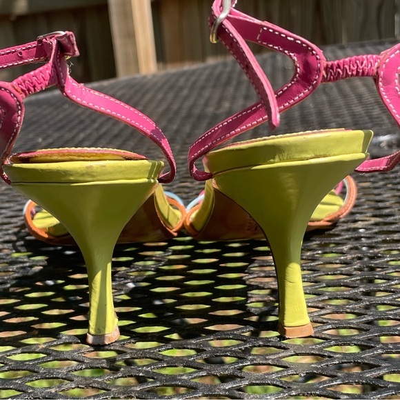 Y2K Rainbow Summer Sandals kitten Heels Size 7 Vintage 2000s Strappy Shoes - Picture 3 of 5